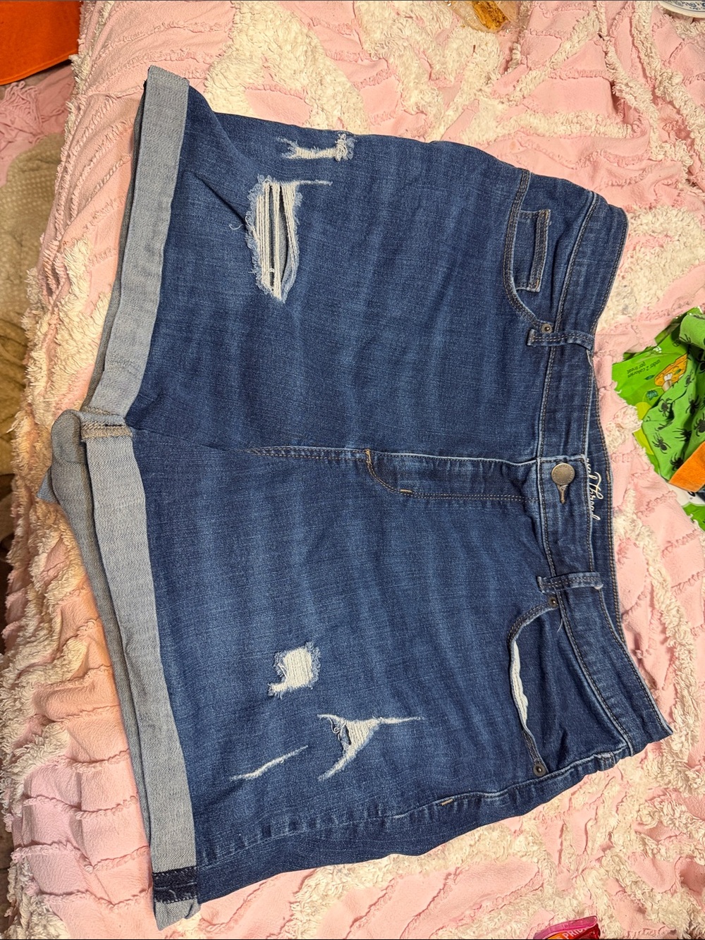 Universal Thread Blue Distressed Rolled-Hem Jean Shorts
